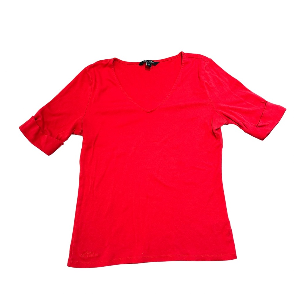 Ralph Lauren 3/4 Sleeve Shirt | Y2K Bright Red V-Neck Tee |